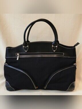 VTG Y2K Maxx New York Black Multi Pocket Large Travel Tote Weekender Bag Purse